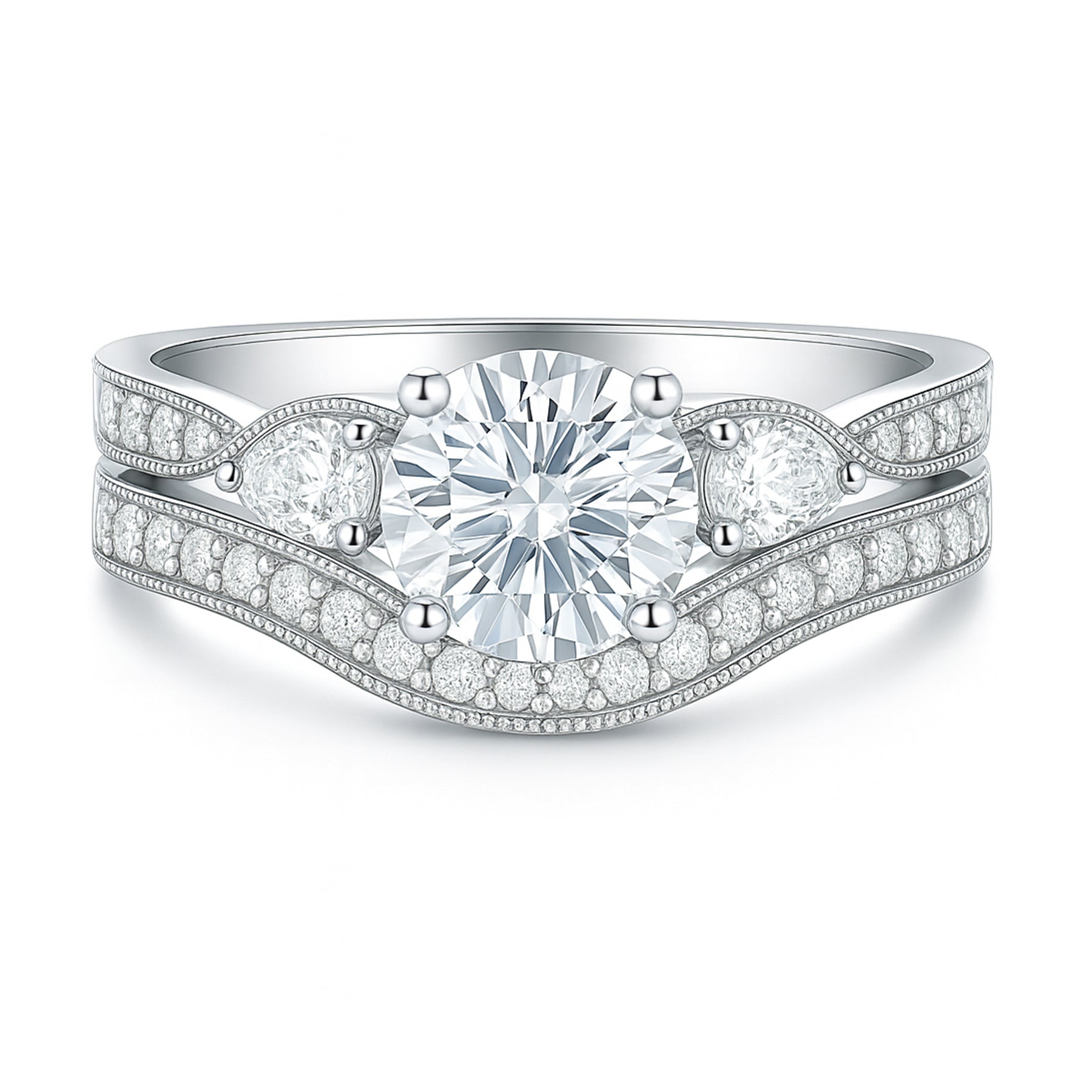 Certified 1.45 Ct Round Lab Diamond Pave Bridal Set