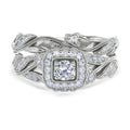 JeenMata Antique - Round Diamond - Edwardian Diamond Filigree Ring - Art Deco Style - Wedding Ring Set in 10K White Gold