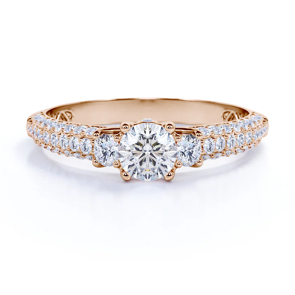 Certified 1 Ct Round Lab Diamond Classic Three Stones Engagement Ring