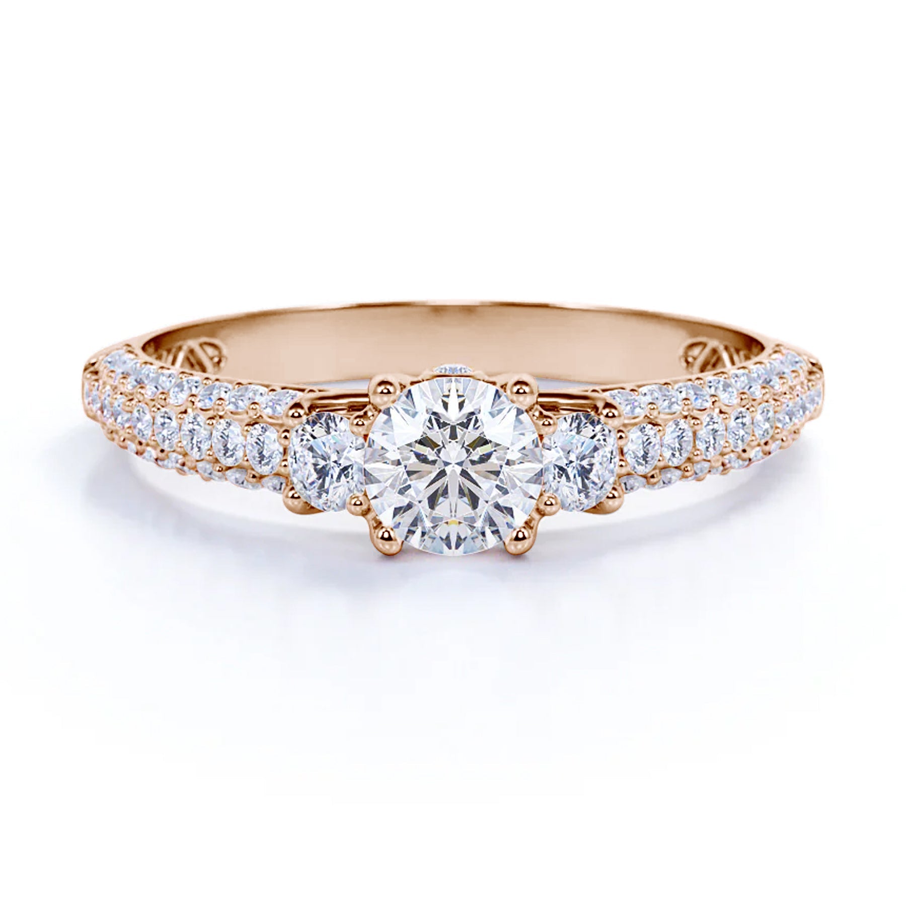 Certified 1 Ct Round Lab Diamond Classic Three Stones Engagement Ring