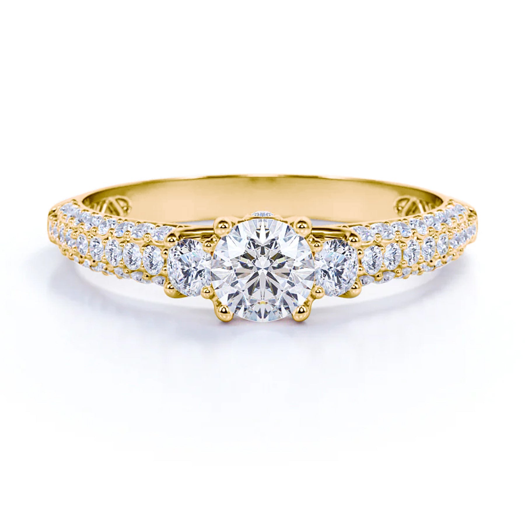 Certified 1 Ct Round Lab Diamond Classic Three Stones Engagement Ring