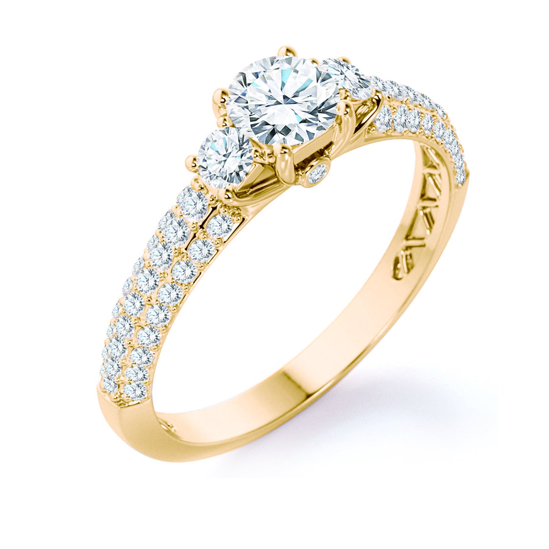 Certified 1 Ct Round Lab Diamond Classic Three Stones Engagement Ring