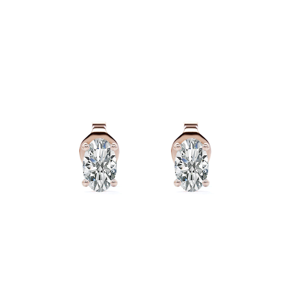 JeenMata 4 Prong 0.5 Carat Oval Cut Moissanite Solitaire Stud Earrings in 18k White Gold Plating for Women