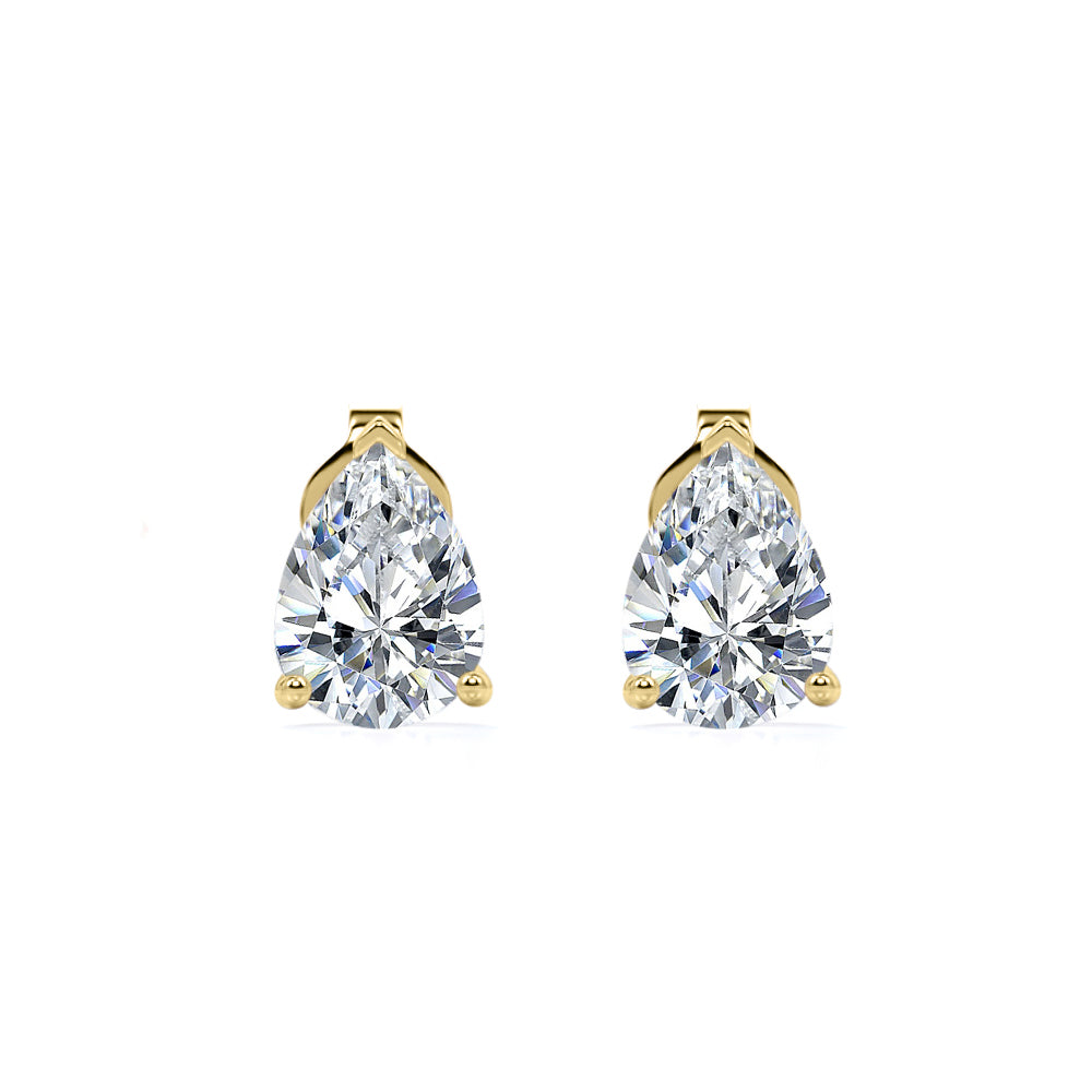 Certified - Minimalist - 0.5 Carat Teardrop Moissanite - Solitaire Stud Earrings - 18K White Gold Plating Over Silver