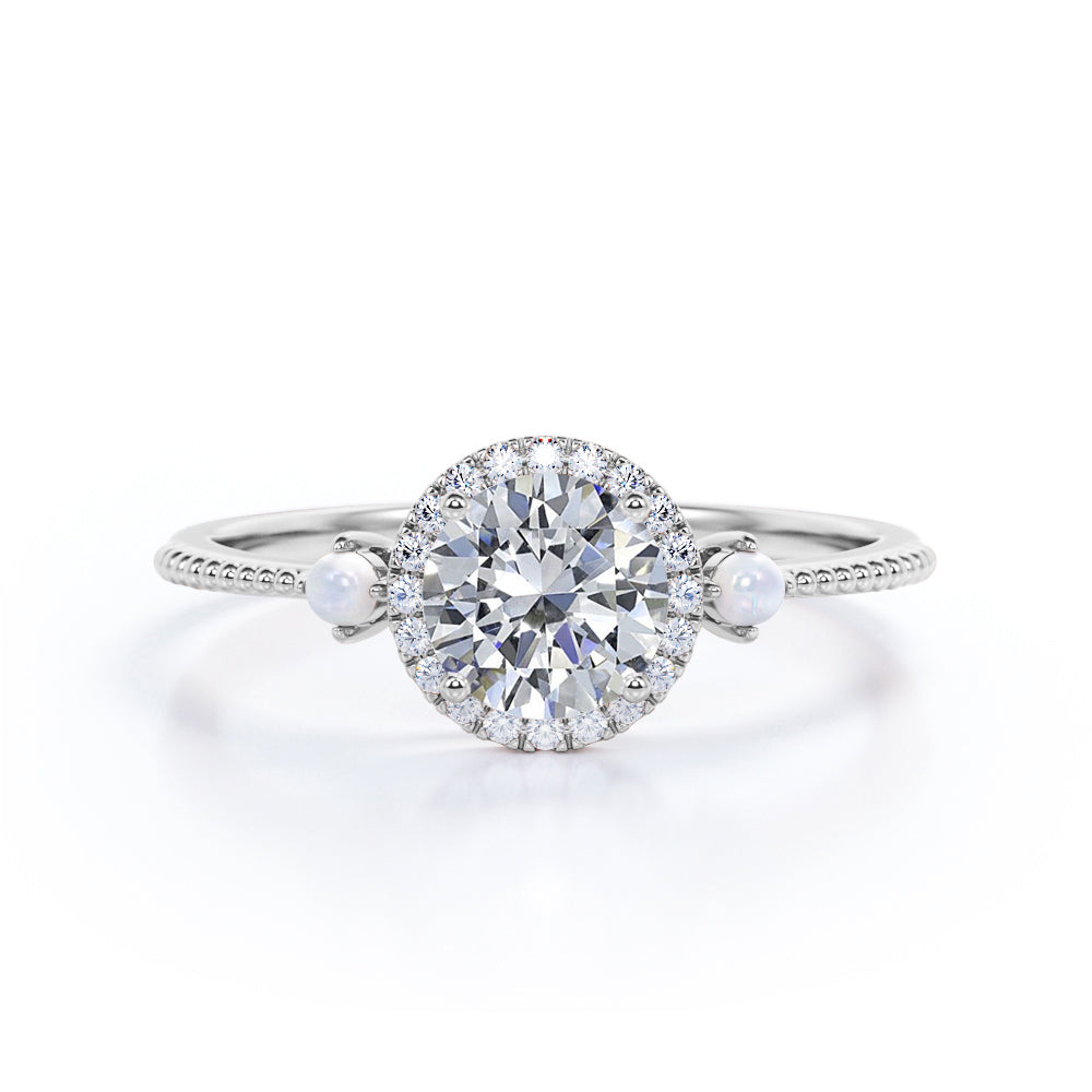 Certified 1.25 CT Round Lab Diamond 3-stone Milgrain Engagement ring