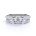 JeenMata 1.25 Carat Round Brilliant Cut Lab Grown Three Stones Diamond - Vintage Design Wedding Ring Set in 18K White Gold Plating for Women