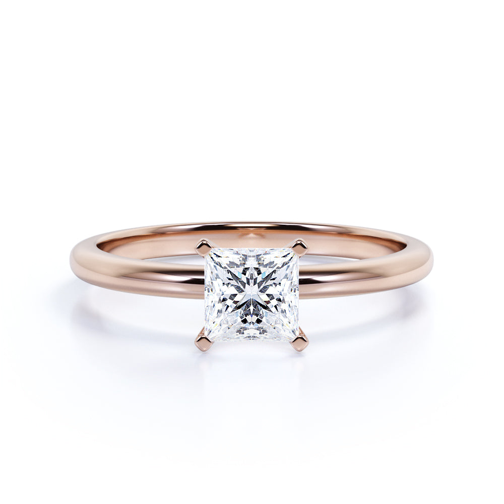 Solitaire 1 Carat Princess Cut Moissanite Engagement Ring