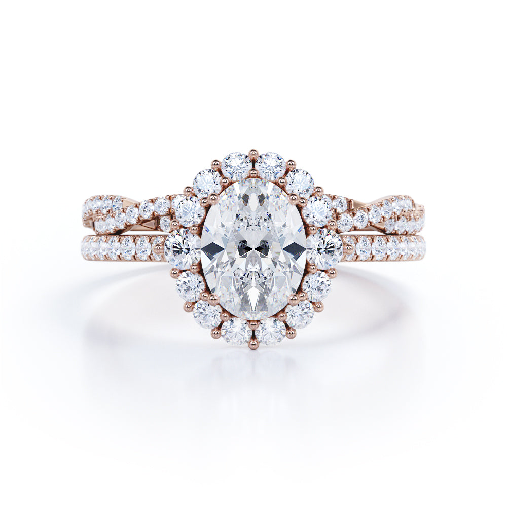 Halo 2 Carat Oval Cut Moissanite Bridal Set