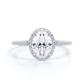 JeenMata 1.5 Carat Oval Cut Moissanite Engagement Ring - Bridal Set - Halo Ring - Handmade Ring - 18k White Gold Plating for Women