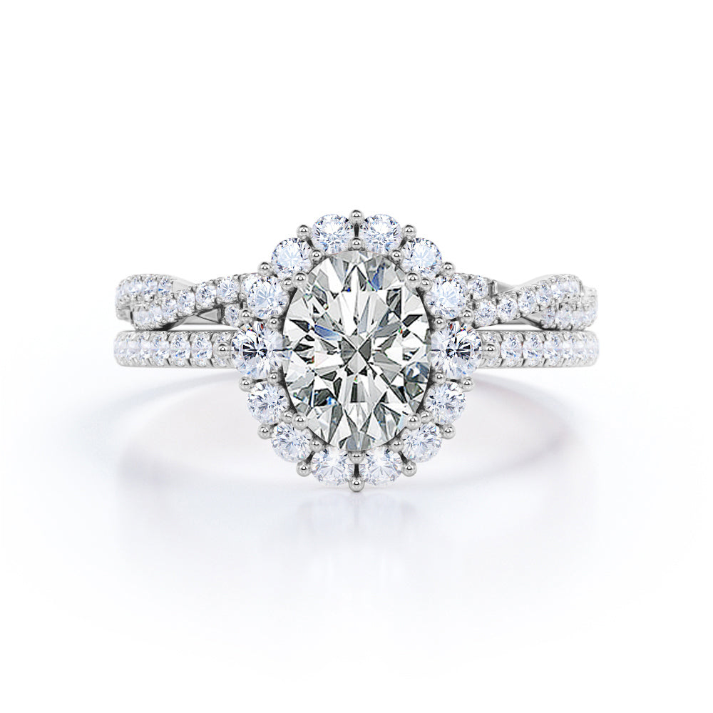 Halo 2 Carat Oval Cut Moissanite Bridal Set