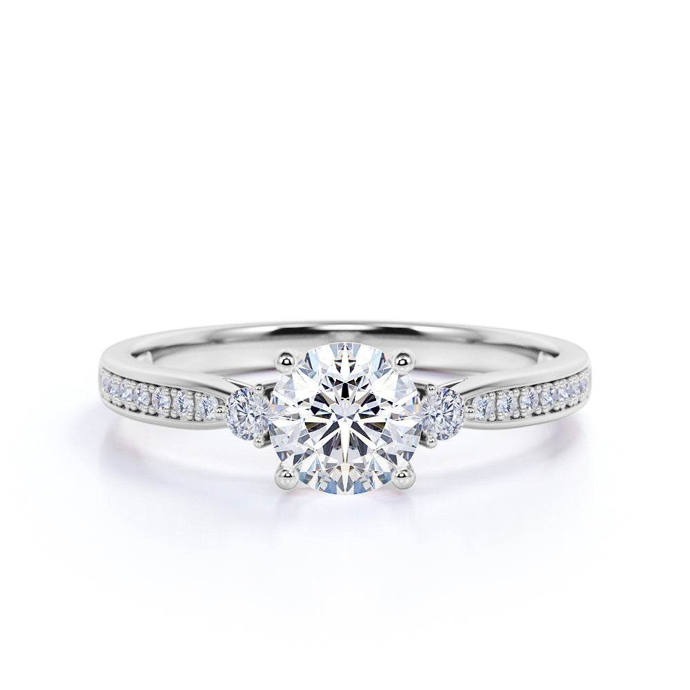 Certified 1.5 CT Round Lab Diamond 3 Stone Channel Set Engagement Ring