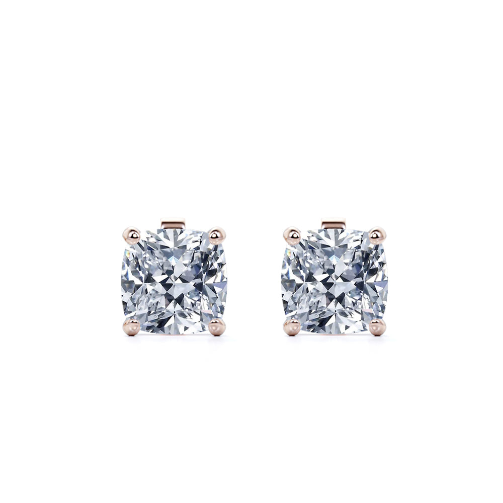JeenMata 4 Prong - 1 Carat Cushion Cut Moissanite - Solitaire Stud Earrings in 18k Yellow Gold Plating for Women