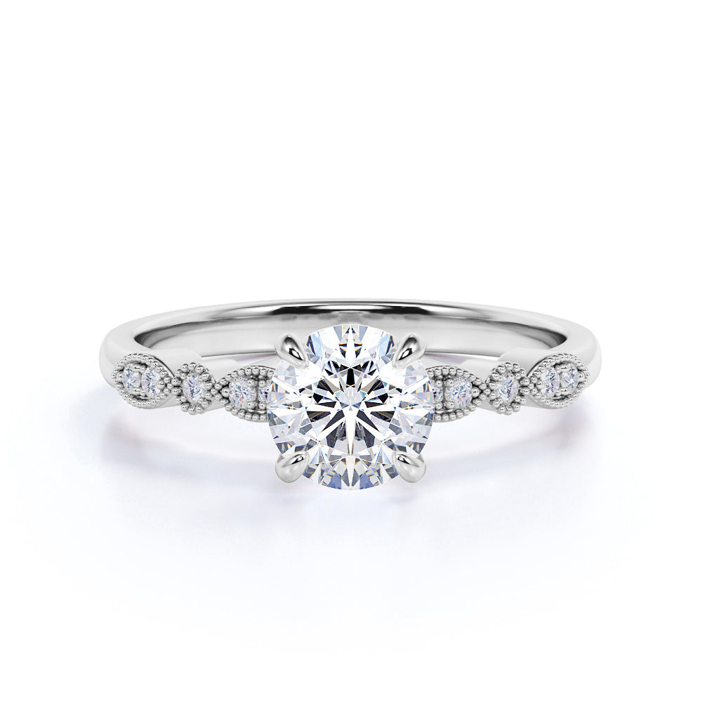 Certified 1.25 CT Round Lab Diamond Vintage Milgrain Engagement Ring