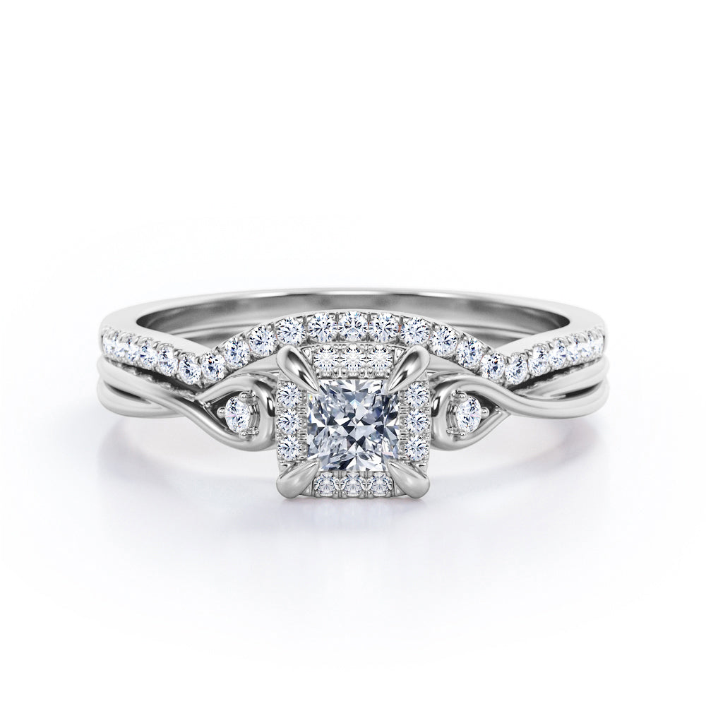 Infinity 0.65 TCW Princess Cut Moissanite Split Shank Bridal Set