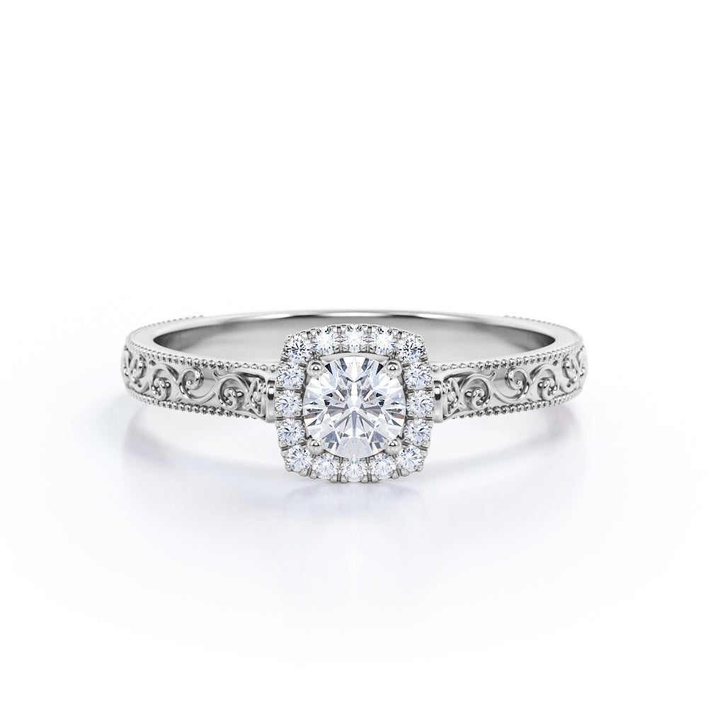 Certified 1.15 Carat Round Lab Diamond Art Deco Engagement Ring