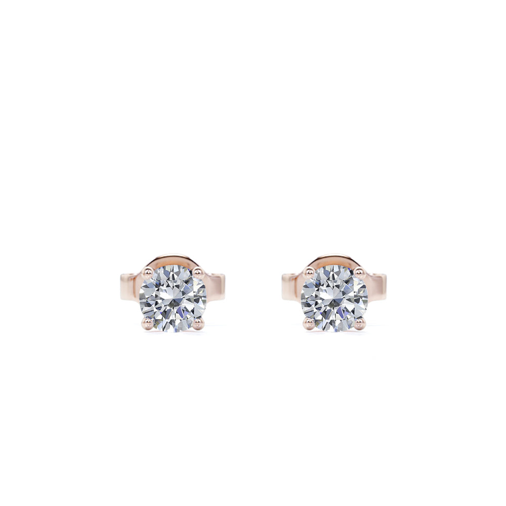 JeenMata 4 Prong 0.5 Carat Round Shaped Moissanite Solitaire Stud Earrings in 18k Rose Gold Plating for Women