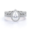 Pave 2 Carat Pear Cut Moissanite Halo Trio Set
