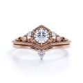 Vintage 1 Carat Round Moissanite Tiara Bridal Set