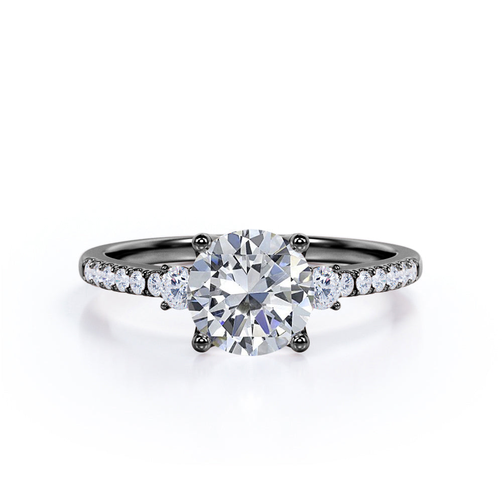 Certified 1.35 CT Round Lab Diamond Half Eternity Pave Engagement Ring
