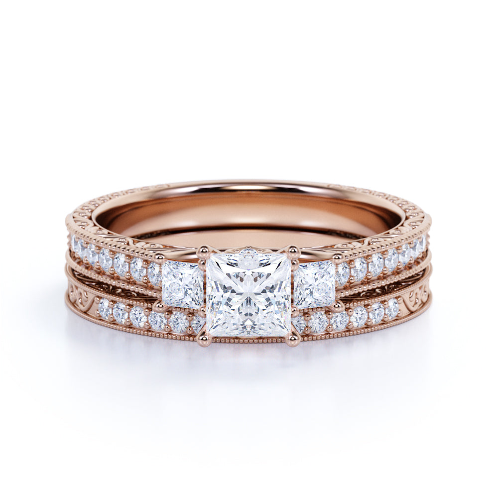 Beautiful 1.25 Carat Real Moissanite Wedding Ring Set in 18k White Gold Over Silver