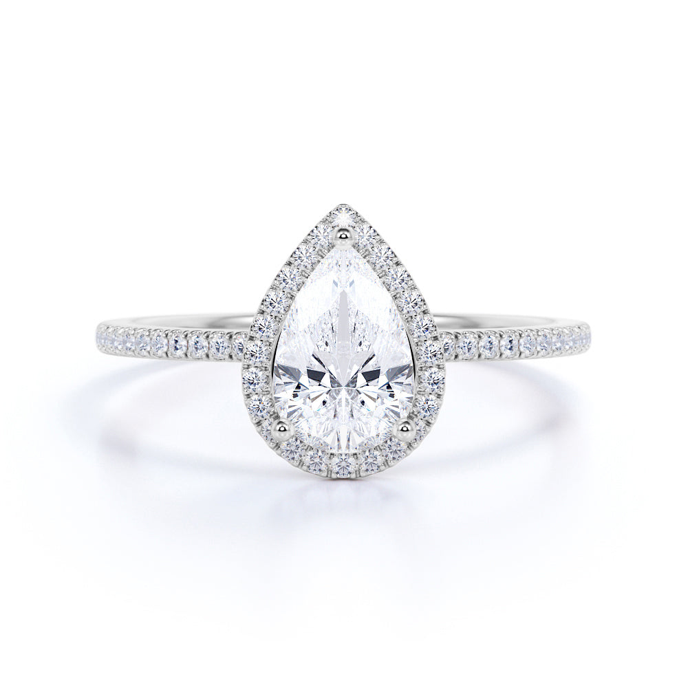 Halo 1.50 Carat Pear Cut Moissanite Engagement Ring Set