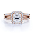JeenMata Cushion Cut Real Diamond - Vintage Style - Engagement Ring - Split Shank - Halo Ring - 10K White Gold