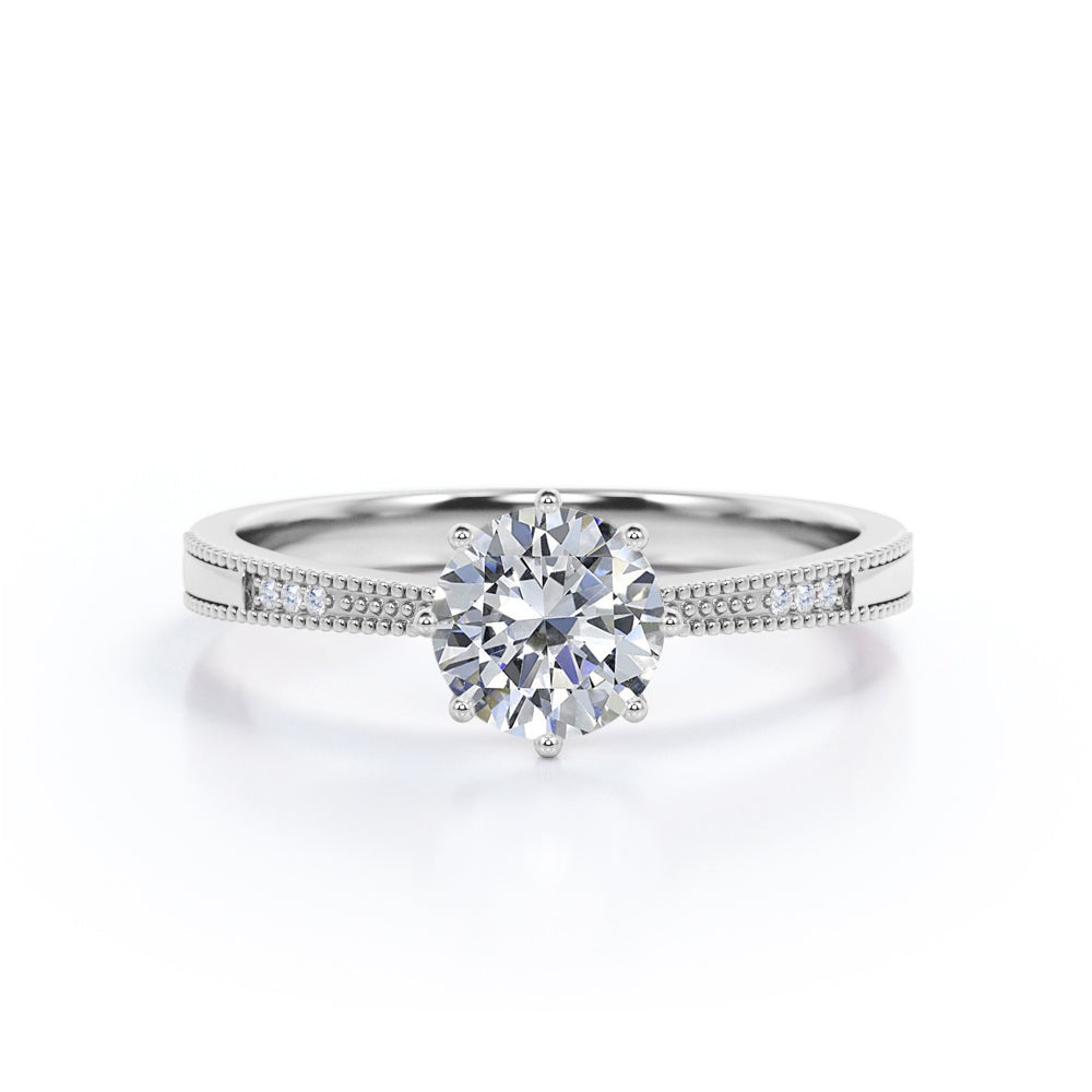 Certified 1.15 CT Round Lab Diamond 7-stone Antique Milgrain Engagement ring