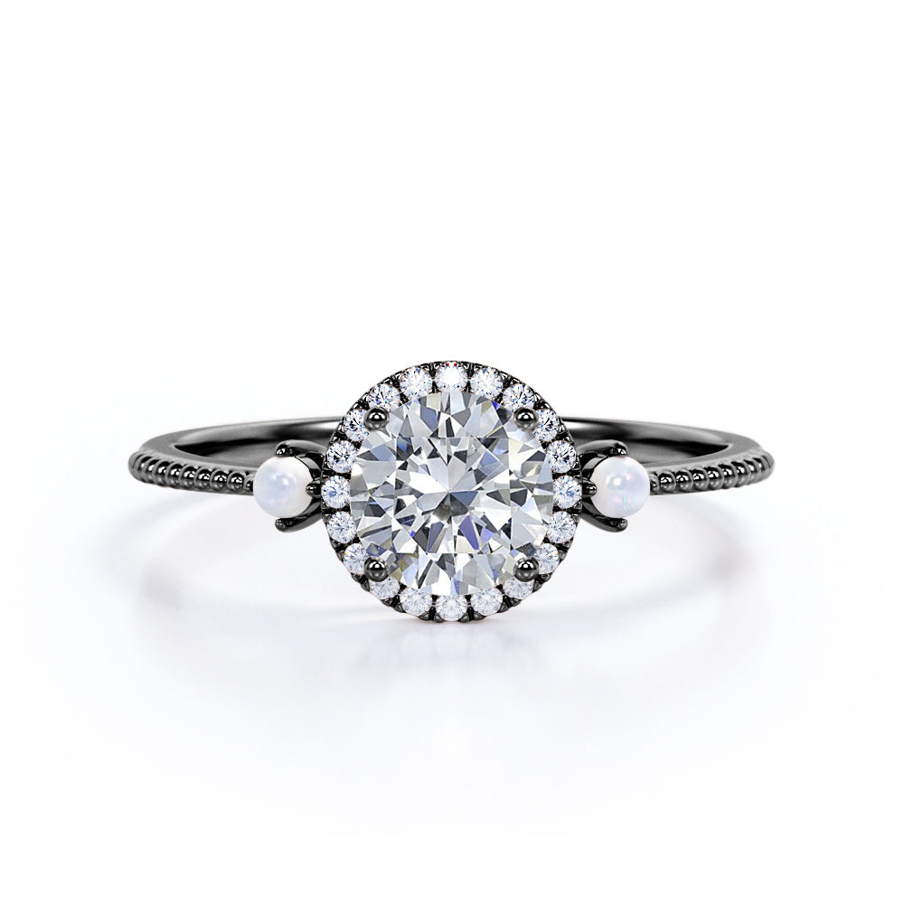 Certified 1.25 CT Round Lab Diamond 3-stone Milgrain Engagement ring