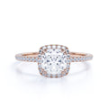 1.25 Carat Cushion Cut Moissanite Halo Engagement Ring Set