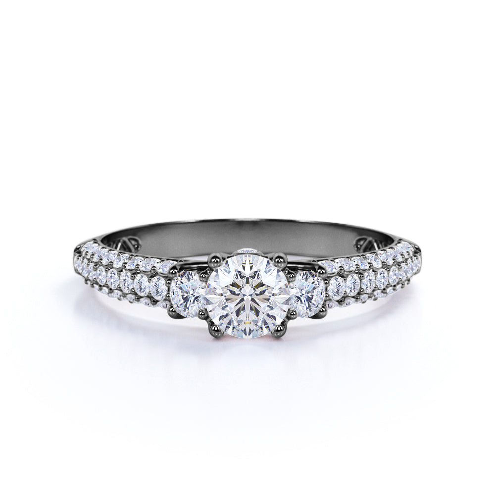 1.25 Carat Round Cut Moissanite Micro Pave Engagement Ring