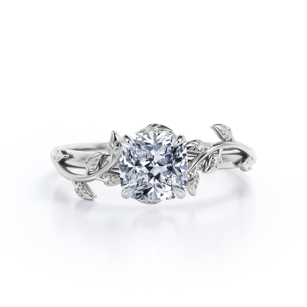 1 ct Cushion Cut Moissanite Leaf Engagement Ring