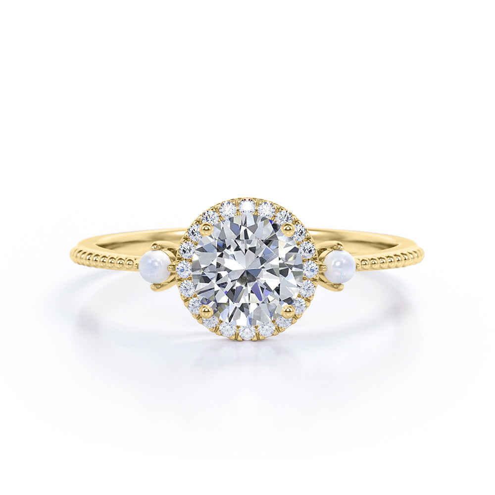 Certified 1.25 CT Round Lab Diamond 3-stone Milgrain Engagement ring