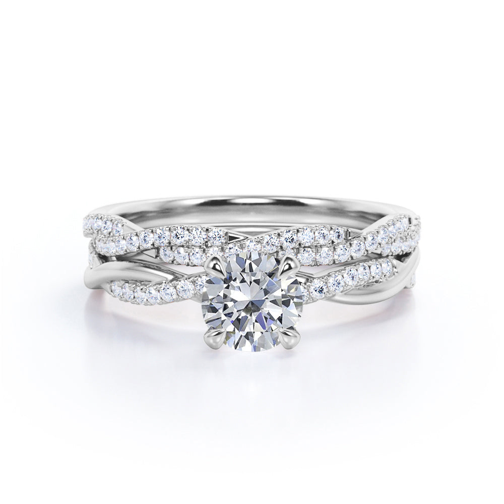 Twisted 1.5 Carat Round Cut Moissanite Wedding Ring Set