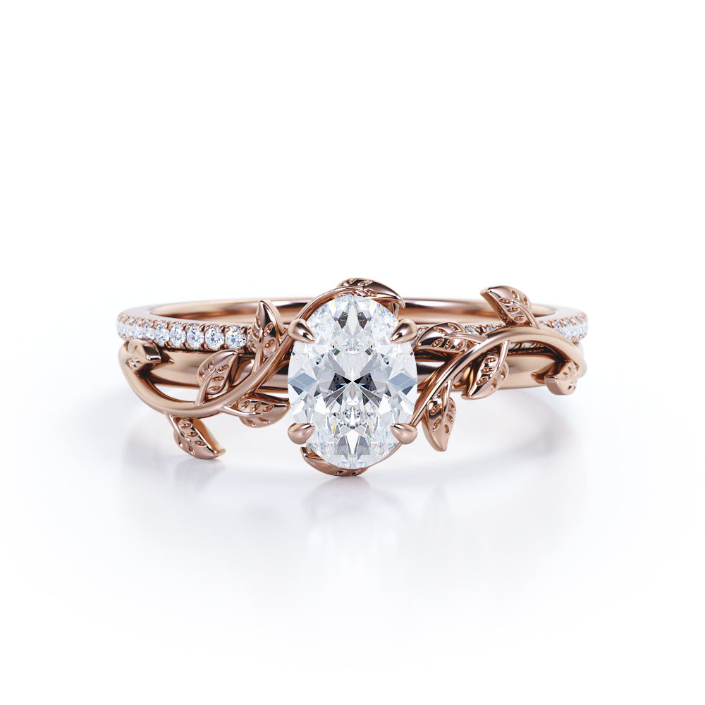 Nature Inspired 1.25 Carat Oval Cut Moissanite Bridal Set