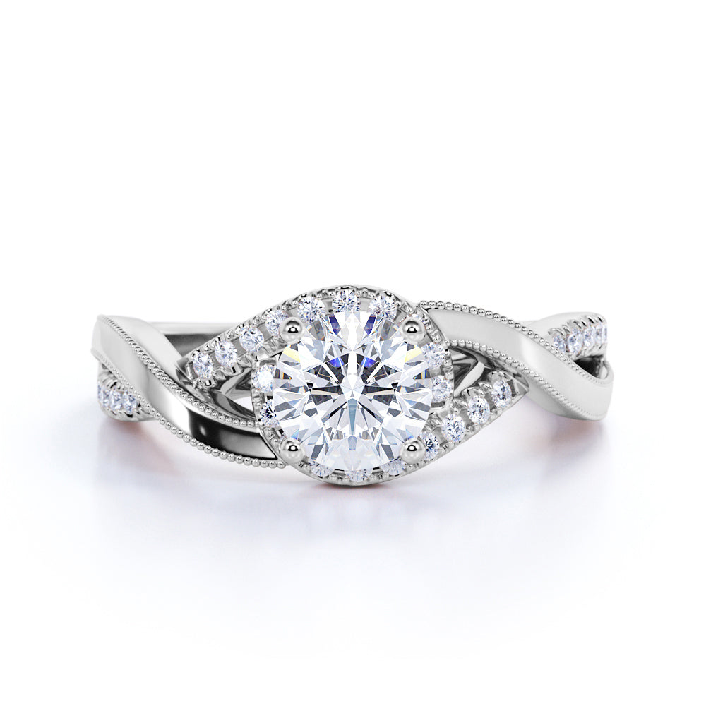 Certified 1 CT Round Lab Diamond Half Eternity Engagement Ring
