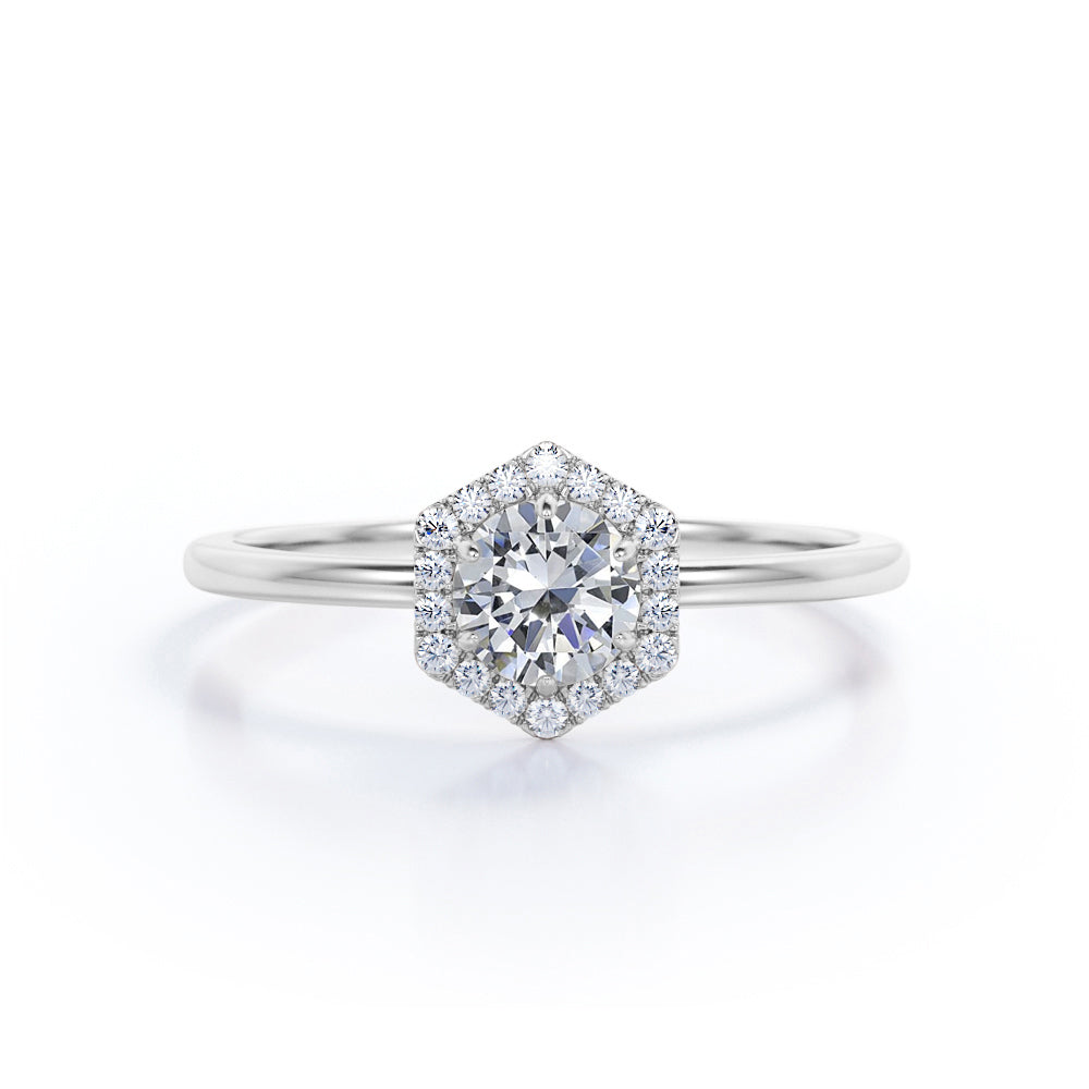 Certified 1.25 CT Round Lab Diamond  Hexagon Halo Engagement ring