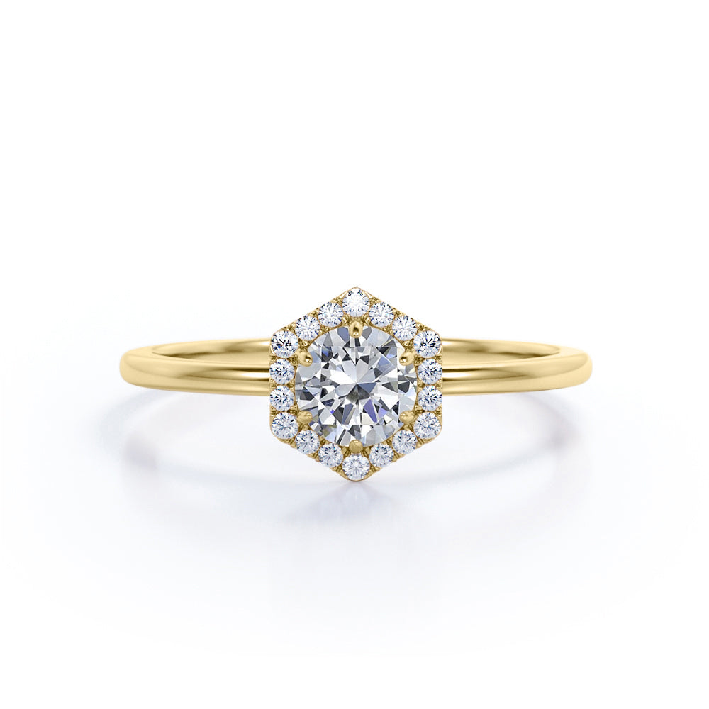 Certified 1.25 CT Round Lab Diamond  Hexagon Halo Engagement ring