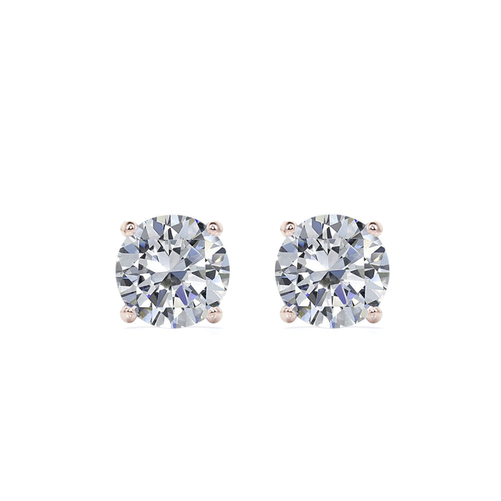 Certified 4 Prong 4 Carat Round Shaped Moissanite Solitaire Stud Earrings In 18K Rose Gold Plating Over Silver