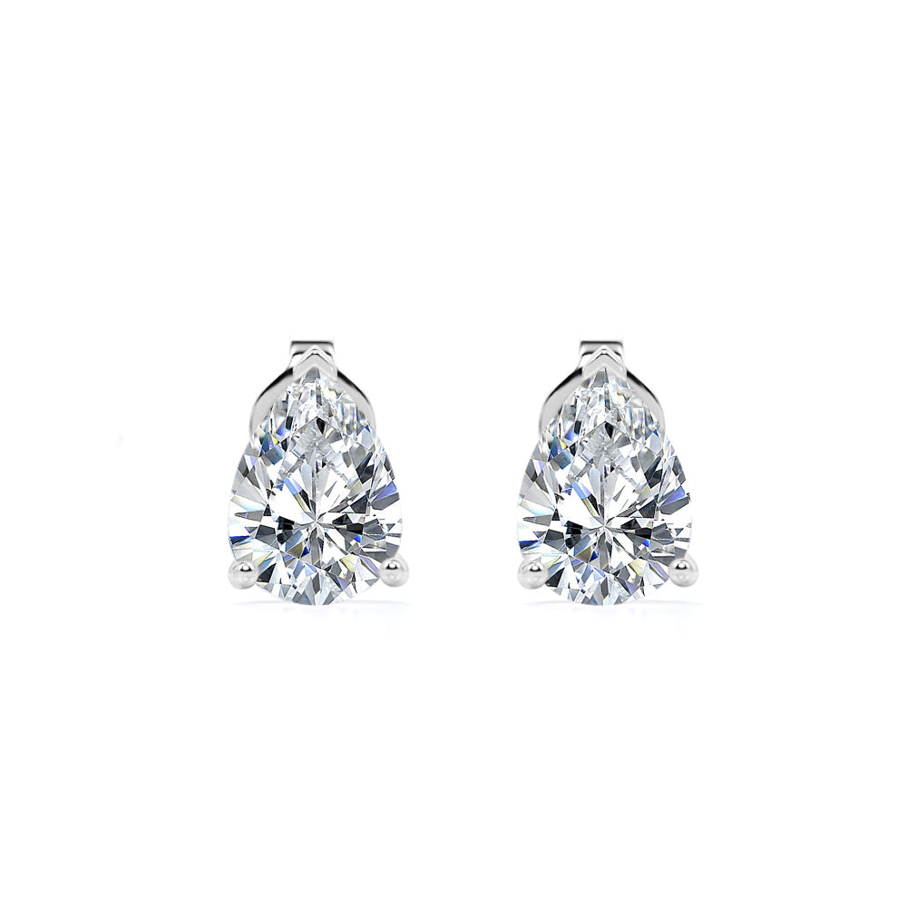 Certified - Minimalist - 0.5 Carat Teardrop Moissanite - Solitaire Stud Earrings - 18K White Gold Plating Over Silver
