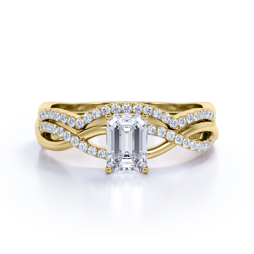 Three Stone 1.50 Carat Emerald Cut Moissanite Bridal Set