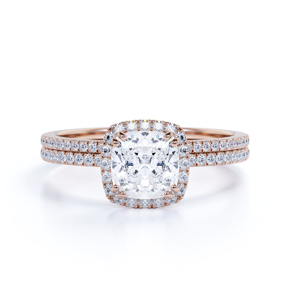 Pave 1.5 Carat Moissanite Cushion Cut Bridal Set