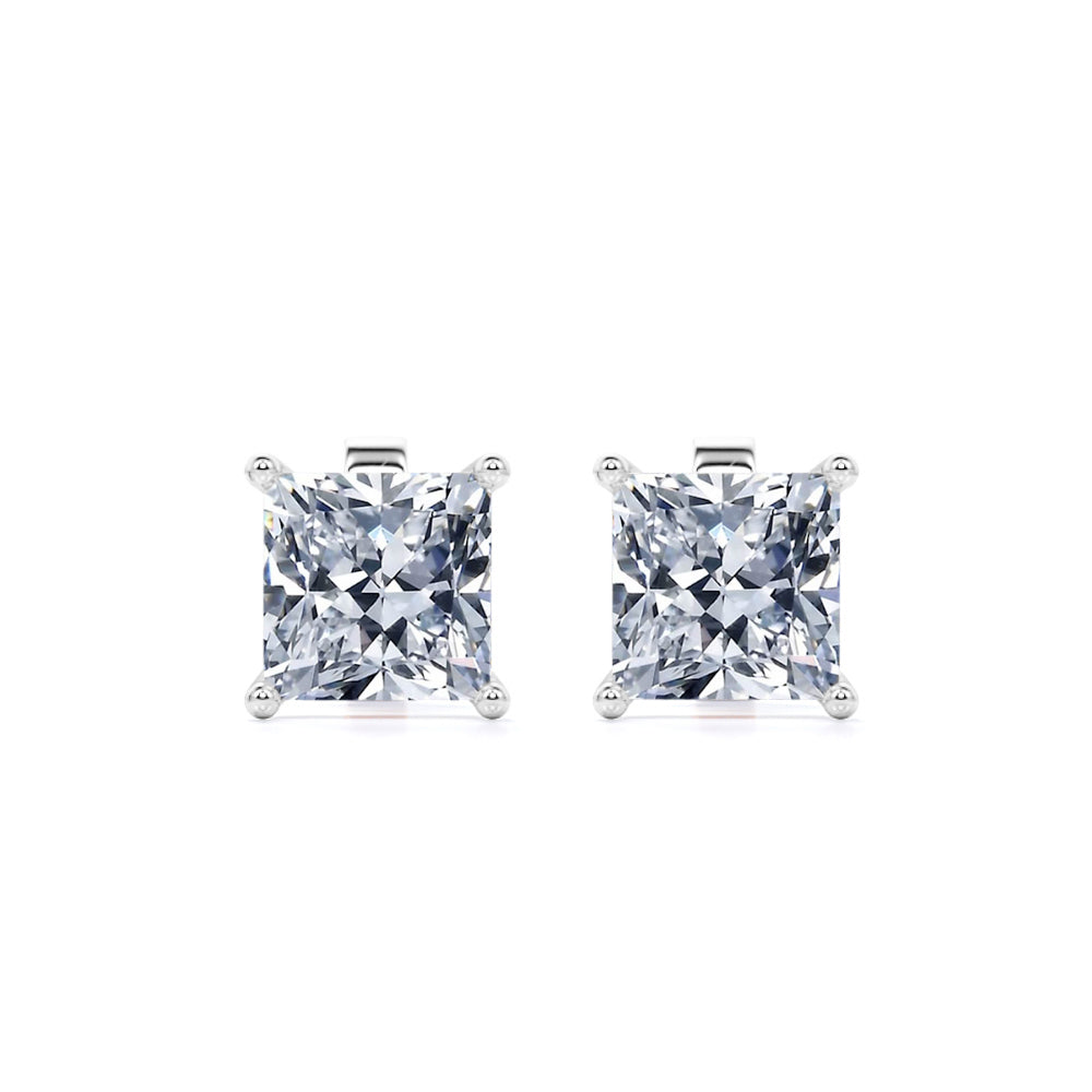 Jeenmata 2 Carat Princess Cut Moissanite 4 Prong Solitaire Stud Earrings In 18K Rose Gold Plating Over Silver