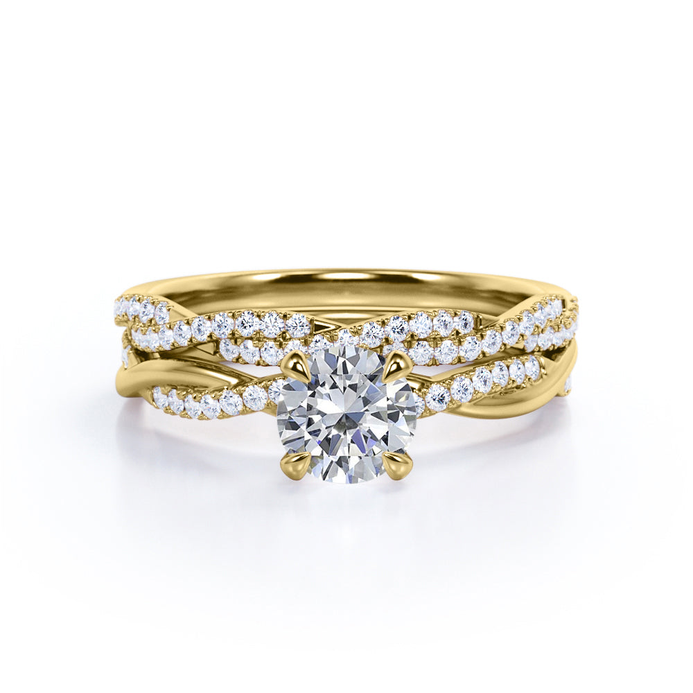 Twisted 1.5 Carat Round Cut Moissanite Wedding Ring Set