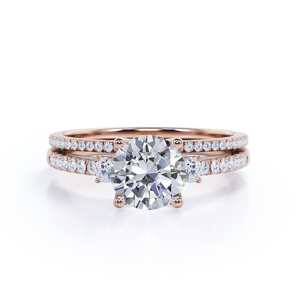 Certified 1.75 CT Round Lab Diamond with Semi Eternity Pave Bridal Set