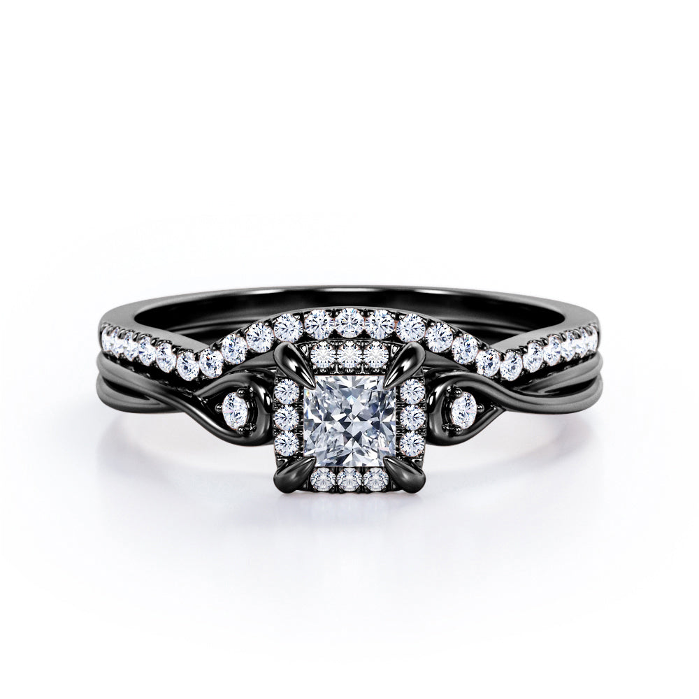 Infinity 0.65 TCW Princess Cut Moissanite Split Shank Bridal Set