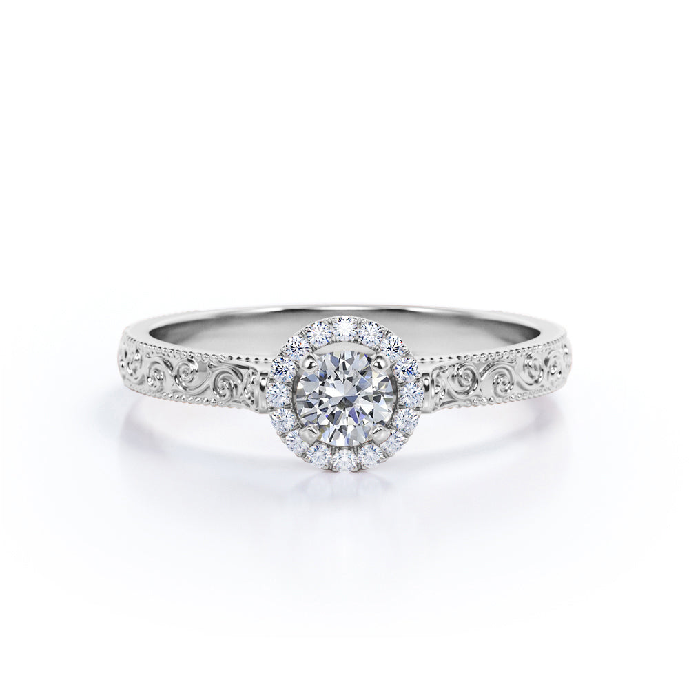 Certified 1.25 CT Round Lab Diamond Halo Filigree Engagement ring