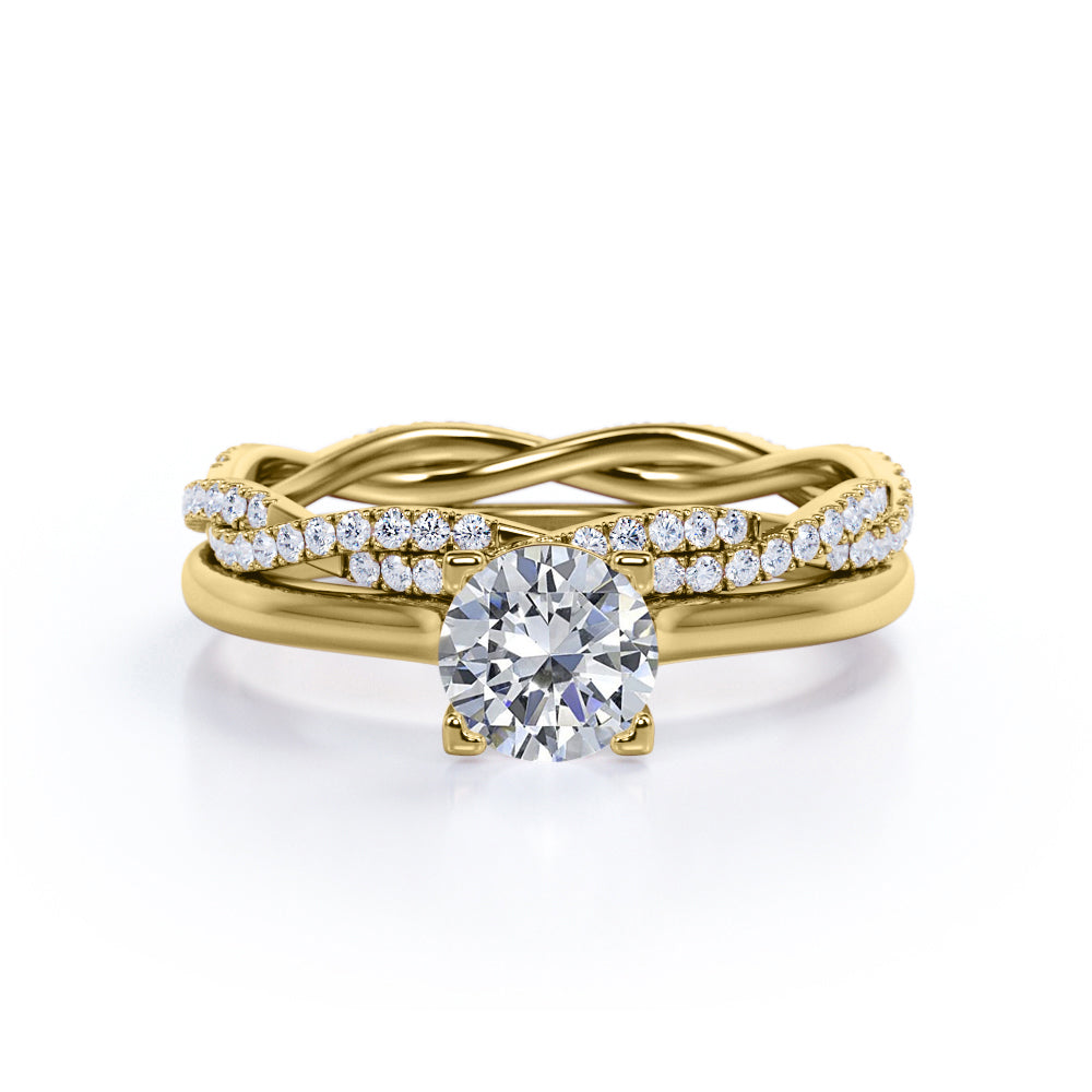 Certified 1.25 CT Round Lab Diamond and Twisted Solitaire Eternity Pave Bridal Set