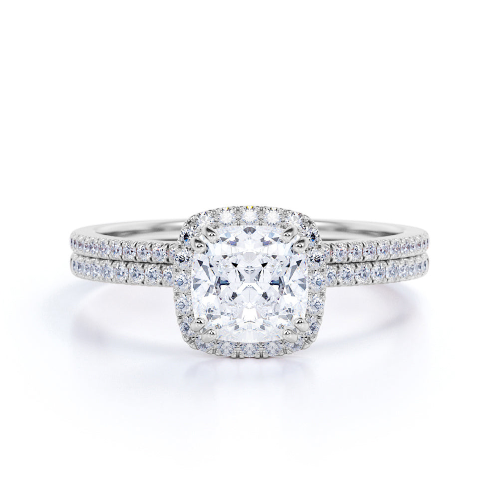 Pave 1.5 Carat Moissanite Cushion Cut Bridal Set