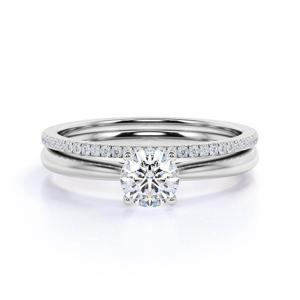 Four Prong 1.25 Carat Round Cut Moissanite Bridal Set