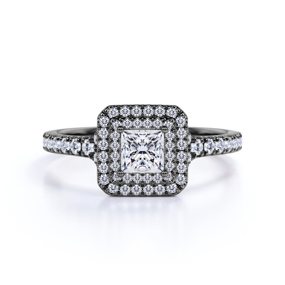Double Halo 1.75 Carat Princess Cut Moissanite Engagement Ring